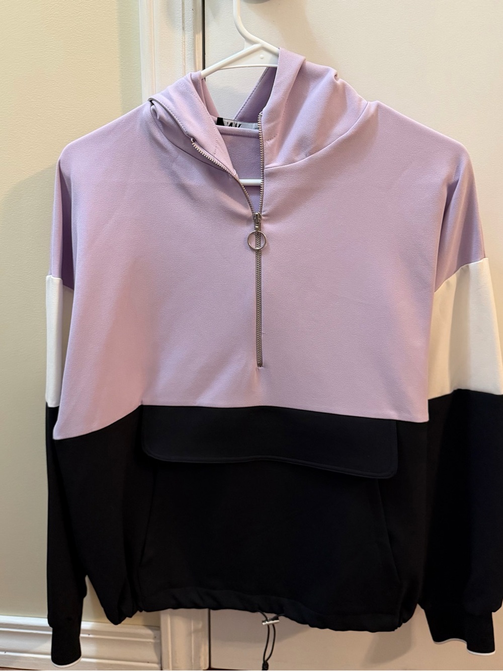 Zara Lavender Black White Colorblock Half-Zip Hoodie